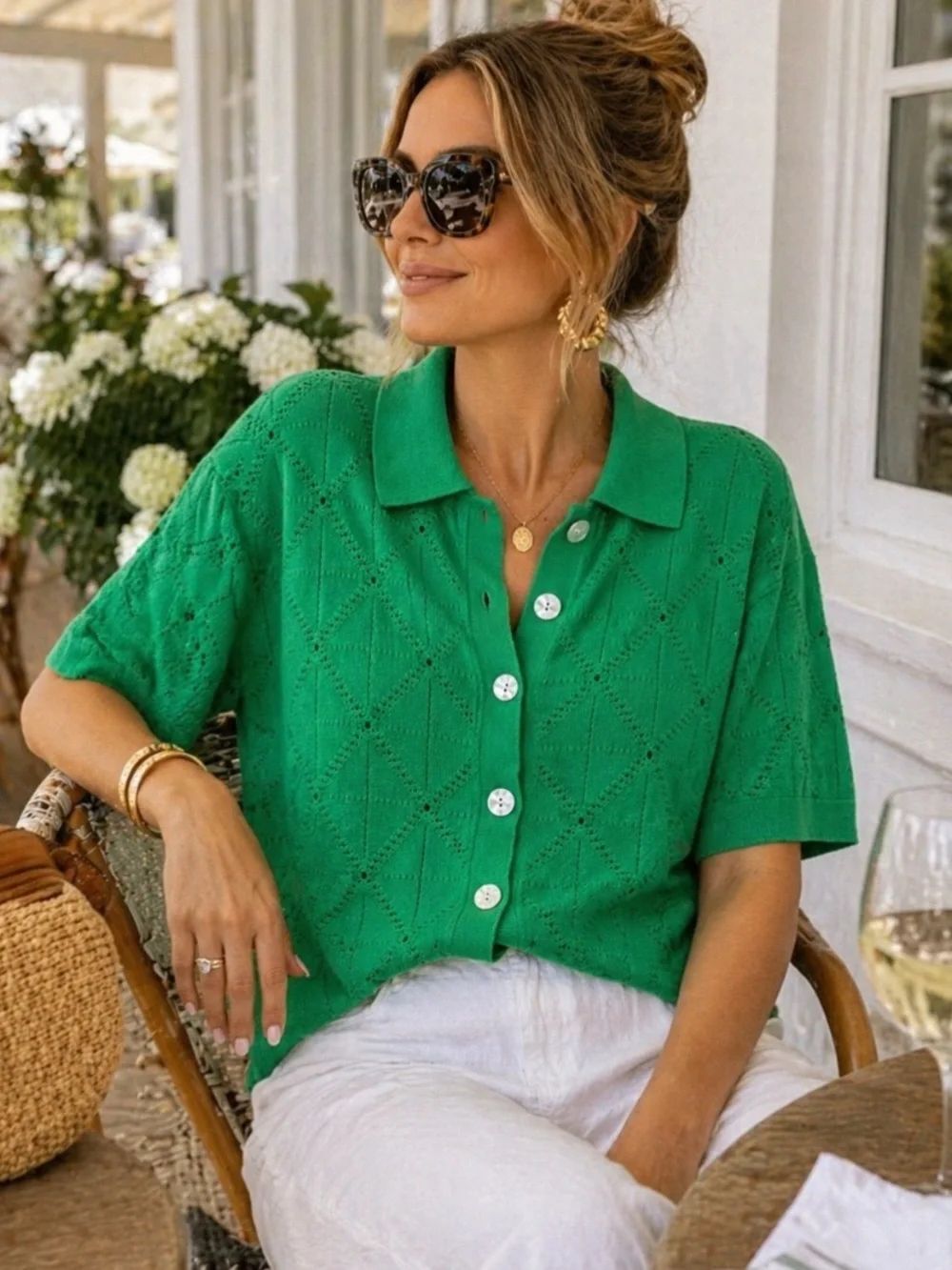 Electric & Rose Green Boho Chic Knit Button Cardigan